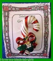 Christmas PIN #0210 Vintage Candy Cane Red, Green &amp; White Enamal-Goldton... - $24.70
