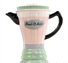 Teapot 30 oz Ceramic 8.5" High Kitchen Blender 1950's Retro Look Green Pink 