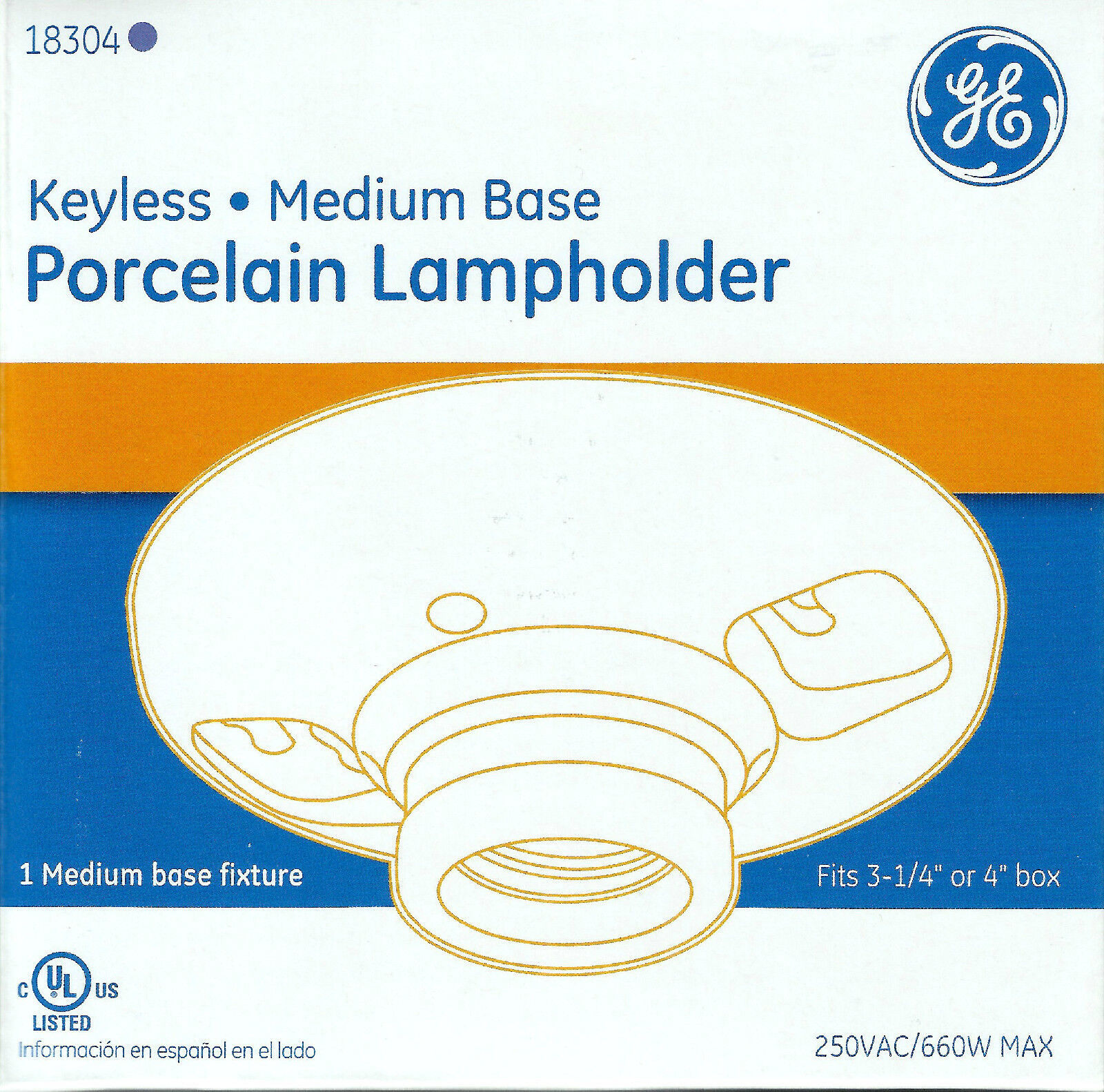 GE Porcelain Light Bulb LAMPHOLDER Fixture Keyless Pull chain or