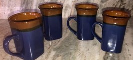 Royal Norfolk Blue/Brown Stoneware Coffee Mugs Dinnerware Cups-Set Of 4-SHIP24H - $69.35
