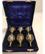 Silver plate Vintage 6 pcs. Goblets shot glasses velvet case footed 2.25... - $29.69
