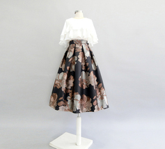 Black Midi Party Skirt with Pockets A-line Floral Black Party Skirt Outfit image 10