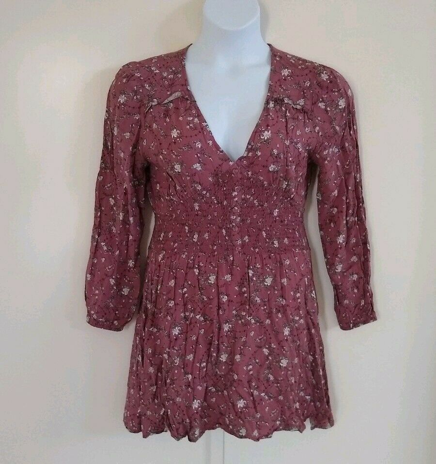 American Rag Cie Women's Fit & Flare Smocked Floral Wild Ginger Mauve Dress  XL