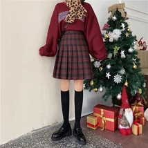 Knee Length Pleated Plaid Skirt Women Plus Size Navy Black Pleated PLAID SKIRTS image 14