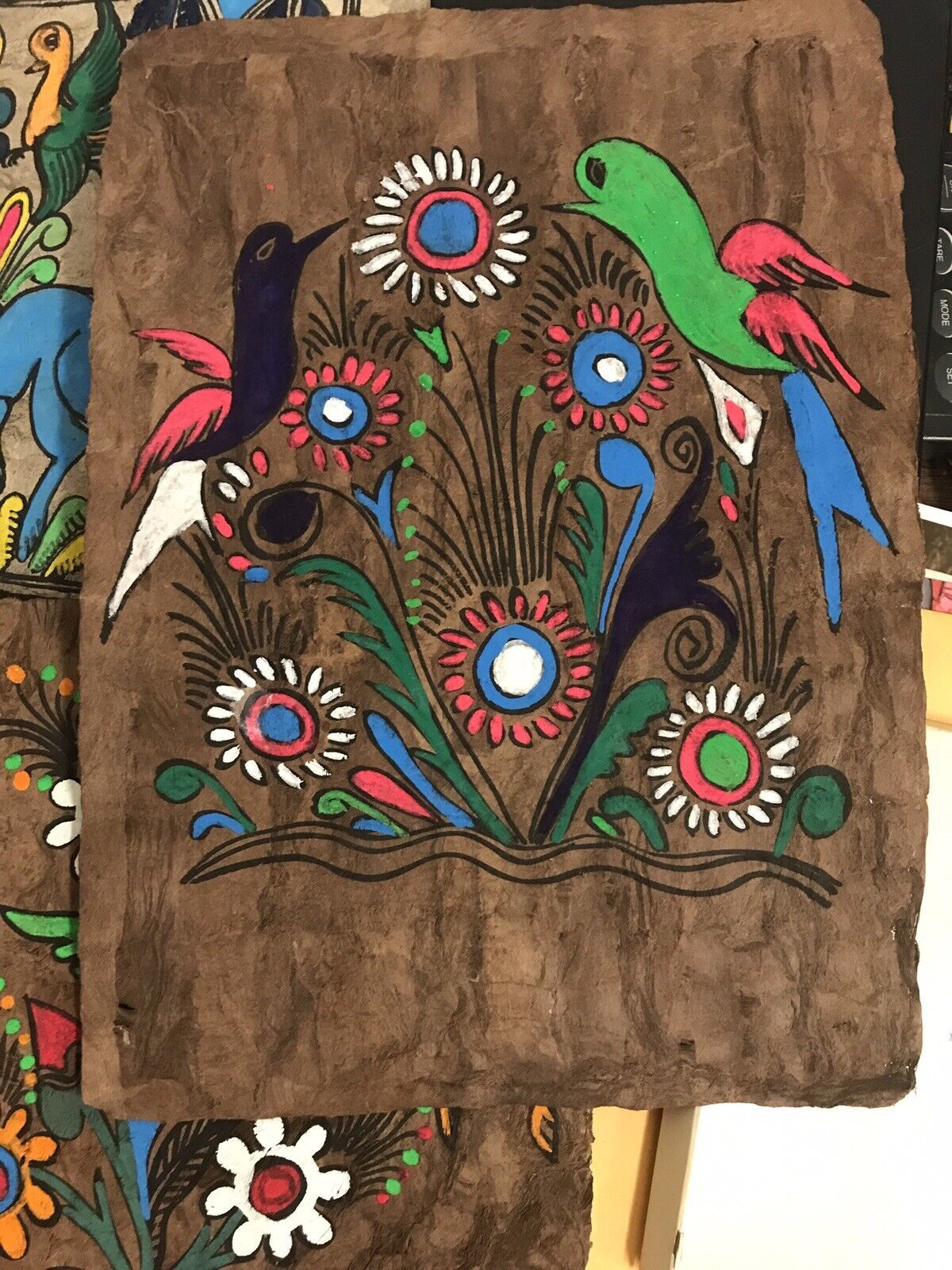 Vintage Retro 60’s 70’s 7 Pc Mexican Folk Art Painting Amate Tree Bark ...