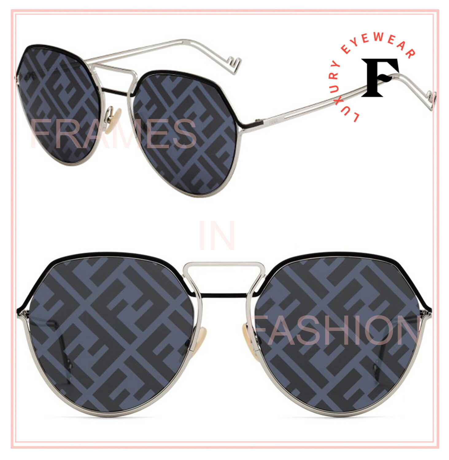 Fendi O'Lock - Palladium metal sunglasses with gray lenses and