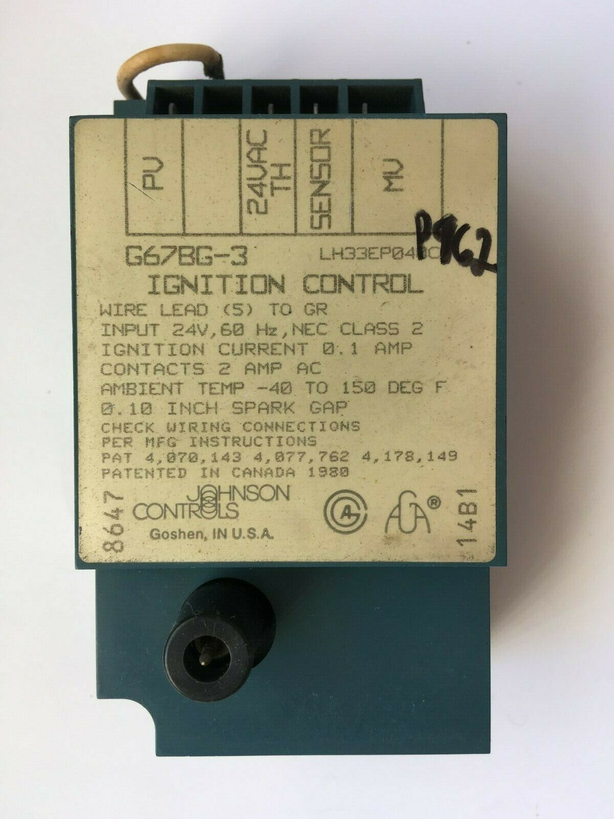 Johnson Controls G67BG3 Ignition Control LH33EP040 used FREE shipping