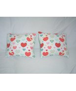 New Handmade Set of 2 Pillow 13 Inch Red and Teal Heart Yellow Accents F... - $26.99