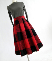 RED PLAID Women Midi Skirt Autumn Classic Plus Size Flannel Long Plaid Skirts image 2
