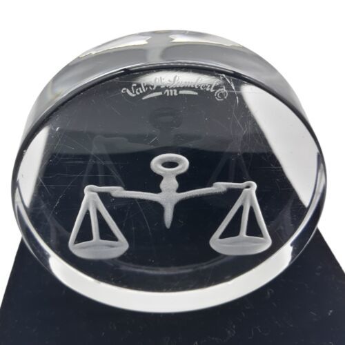 Val St. Lambert Clear Crystal Scales Of Justice Small Paperweight READ