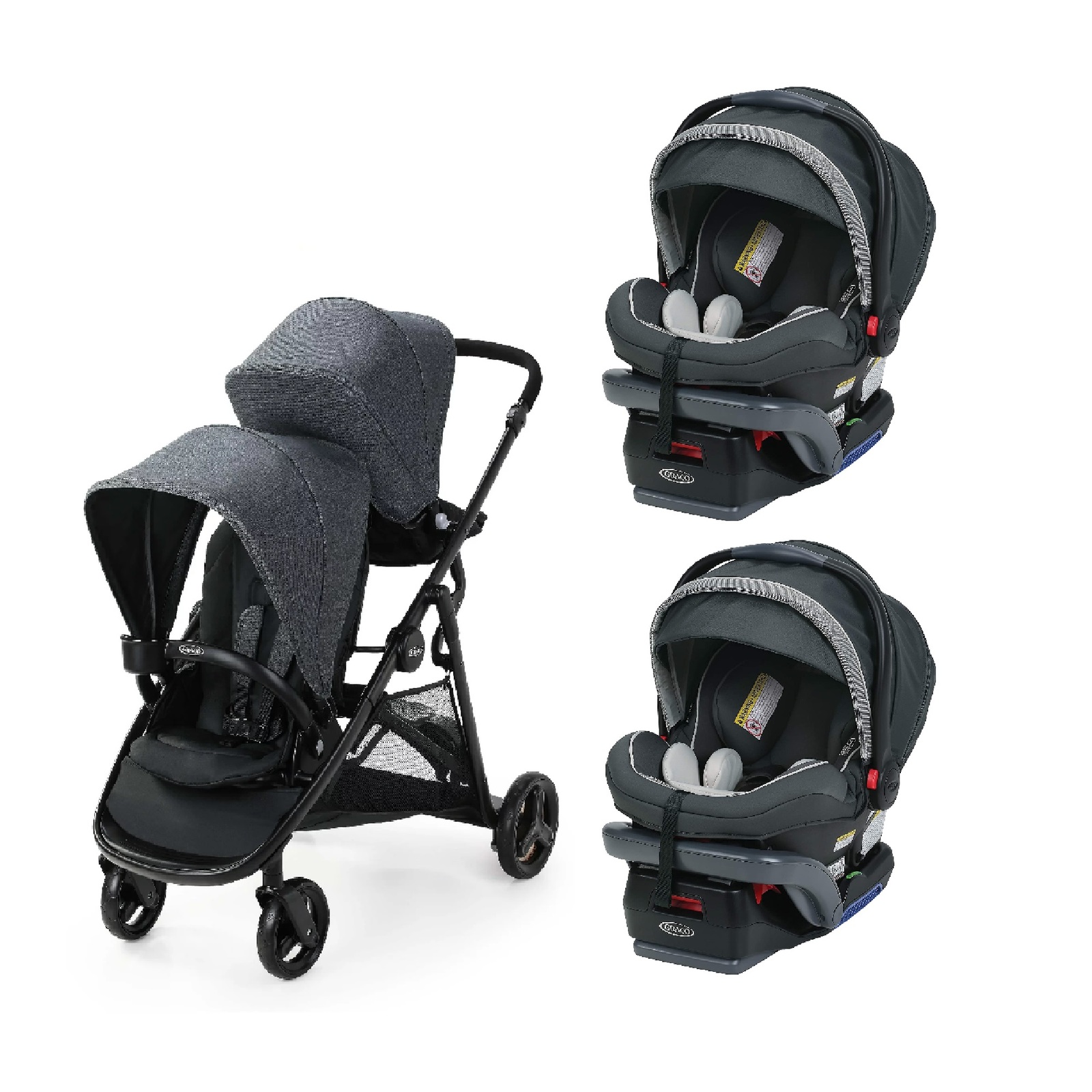 Graco Gray Double Twin Stroller Sit N Stand Travel System w 2 Infant ...