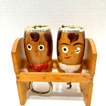 Vintage Salty Peppy Wood Salt And Pepper Shakers, Old Kitchen