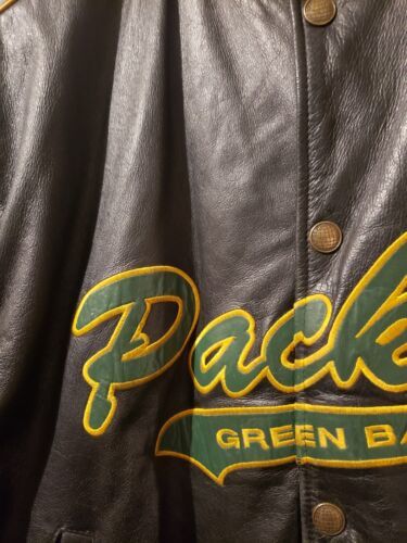 Vintage G-III Carl Banks Green Bay Packers Men's Zip Leather Jacket Size XL