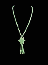 Vintage Jade star flapper necklace - mystical carved fringe pendant - ha... - $155.00