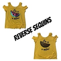 Beautees One in a Melon Reverse Sequin Yellow Top Girls Size Large - $10.68