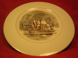 10.5" Porcelain Collector Plate Avon 1981 Rustic Winter Sleigh River Bridge [Z6] - $11.97