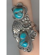 Free-form Turquoise Cabochons and Sterling Silver set in signed size 7 1... - $90.00