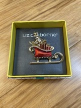 NEW Liz Claiborne Santa's Sleigh Christmas Brooch Pin Fashion Jewelry KG JD - $19.80