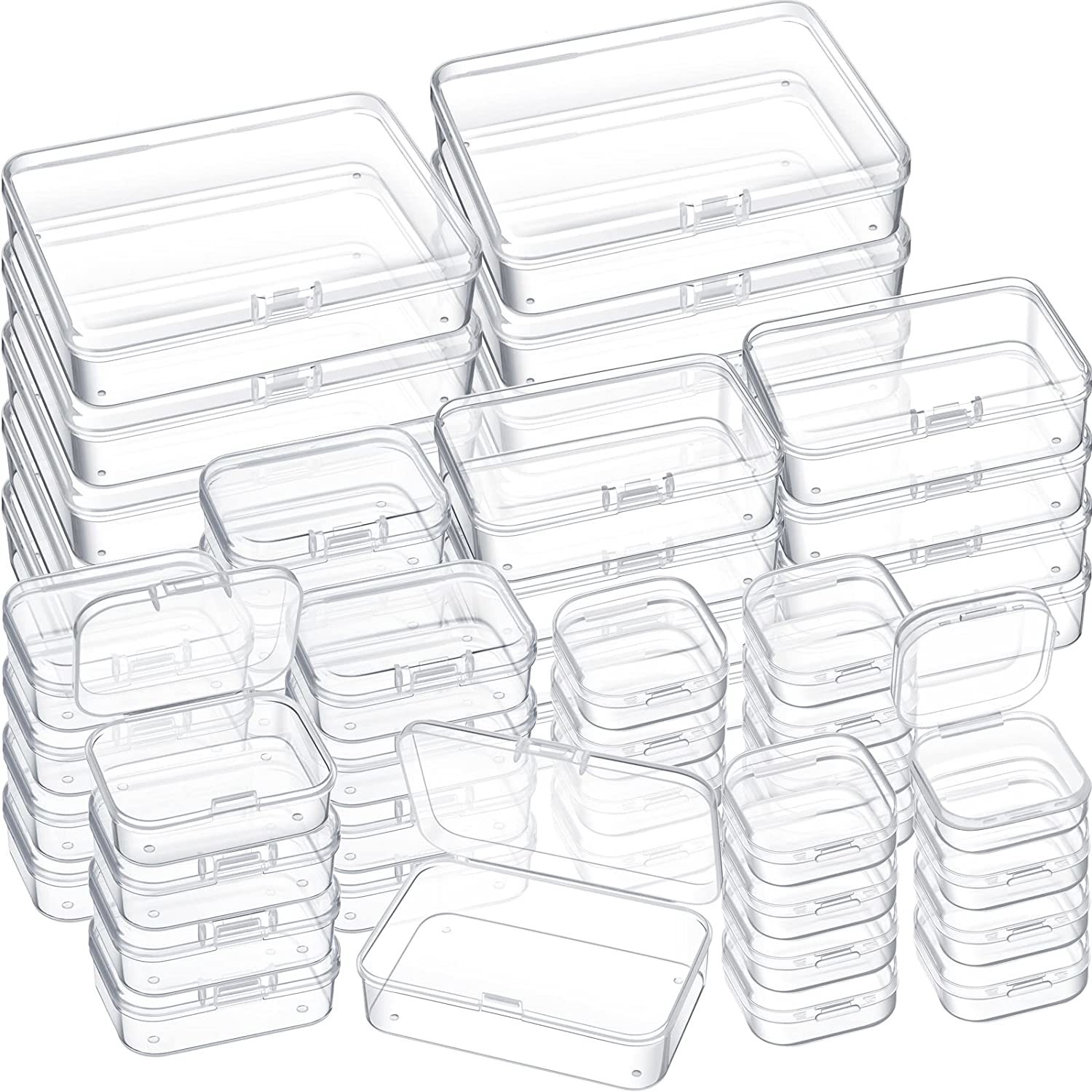 30 Pcs Small Plastic Storage Containers with Hinged Lids - Clear Bead