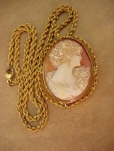 Antique genuine Cameo necklace - Vintage victorian CARVED PORTRAIT BROOC... - $165.00