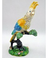 Bejeweled Cockatoo Parrot Hinged Trinket Jewelry Box Jeweled Enameled Go... - $93.10
