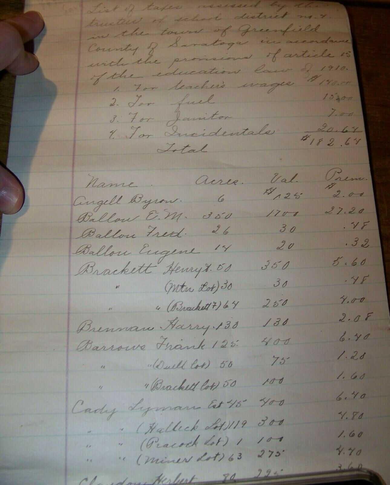 191516 GREENFIELD NY SCHOOL TAX ASSESSMENT ROLL SARATOGA COUNTY