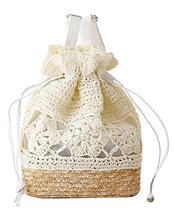 Fashion Vacation Item/Crochet Flower Straw Backpack/Beach Bag/White