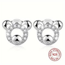 S925 Silver Mouse-Shaped Stud Earrings Embellished with Shiny Zircon, New! - $34.83