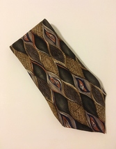 Mano Mano Geometric Neck Tie 100% Silk Olive Green Brown Gold - $35.00