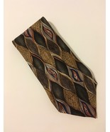 Mano Mano Geometric Neck Tie 100% Silk Olive Green Brown Gold - $35.00