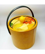 Yellow Ice Bucket Flowers Orange Lucite Naugahyde Mustard Nor-Scot Bar B... - $27.00