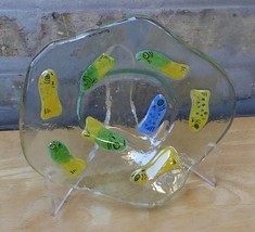 Colin Lowe Studio Fused Art Glass 3D Yellow Green Swimming Fish Amoeba B... - $29.69