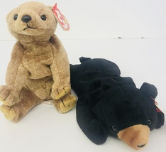 Ty Pecan &amp; Blackie Bear Beanie Babies 7&quot; Date Of Birth April 15 99 &amp; Jul... - $21.99