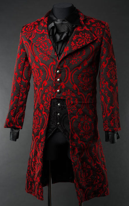 Primary image for NWT Men's Black Red Brocade Victorian Goth Vampire Tailcoat Suit Jacket