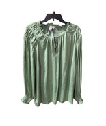 Joie Womens Size 2X Long Sleeve Tunic Top Shirt Blouse Green Tie Ruffle ... - $29.69