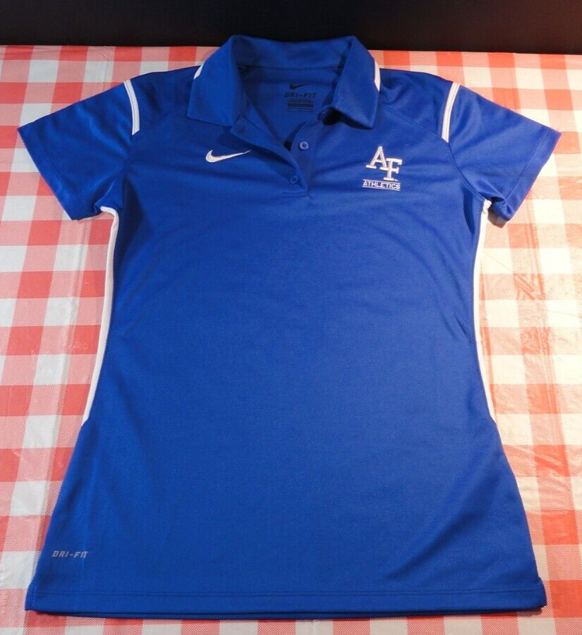 Primary image for NIKE DRI FIT USAF AIR FORCE ATHLETICS WOMEN'S BLUE SHORT SLEEVE POLO SHIRT SMALL