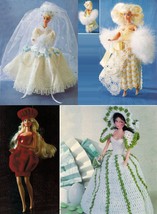 5X Barbie Clothes Royal Wedding Dress Tiara Bag Crochet Flower Baskets Patterns - $9.99