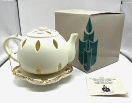 Partylite P7301 Tea Time Teapot Tealight Candle Holder Cream Gold Bisque... - $24.99