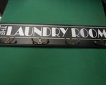 Great Wood Wall Plaque LAUNDRY ROOM with 4 Double Hooks for Hanging Clothes - $22.36