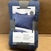 NEW Threshold Quilted Pillow Sham ~ Linen/Cotton Blend ~Blue Vintage Washed (A8) - $17.82