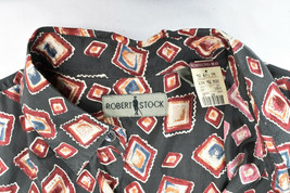 Robert Stock 100% Silk Abstract Geometric Print Camp Shirt Large New With Tags  - $54.40