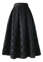 BLACK A Line Midi Pleated Skirt High Waist Plus Size Holiday Skirt polka-dot