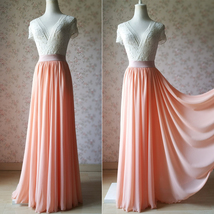 Coral Chiffon Full Maxi Skirt Coral Pink Wedding Bridesmaid Skirt Plus Size image 2