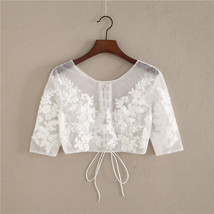 White Floral Tulle Lace Tops Bridesmaids Crop Lace Shirts-crop sleeve,white,plus