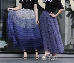 Tiered Tulle Maxi Skirt in Purple Violet Gray Tulle Layered Skirt for Adults 