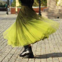 OLIVE GREEN Full Tulle Skirt Green Tie Dye Long Tulle Skirt High Waisted A Line  image 6