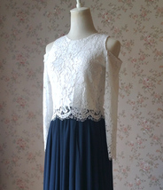 White Lace Crop Top Bridesmaid Separates Lace Top Crop Sleeve Custom Plus Size image 12