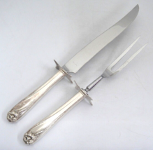 Rogers Bros Daffodil Silverplate Roast Carving Set Knife & Fork Stainless Blade - $70.53