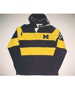 MICHIGAN WOLVERINES Champion NCAA Big Ten Blue Yellow Rugby Pullover Hoodie S - $19.79