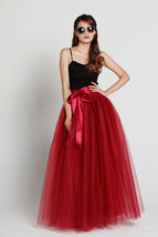 Adult Long Red Tulle Skirt 4-Layered Floor Length Holiday Tulle Skirt Plus Size